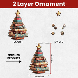 Christmas Book Tree Wood Ornament Custom Name, Christmas Tree Book Gift, Book Lover Gift, Book Club Ornament, Bookish Ornament, Book Exchange Gifts