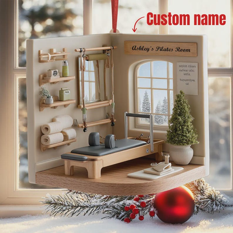 Pilates Room Ornament 2025, Cozy Wellness Studio Miniature, Personalized Christmas Gift For Fitness Lover
