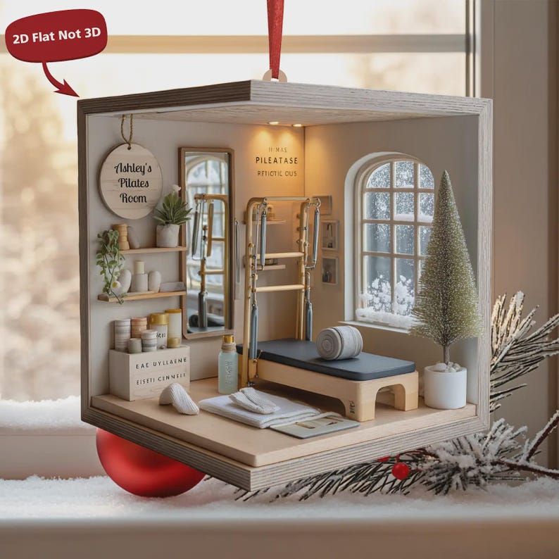 Pilates Room Ornament 2025, Cozy Wellness Studio Miniature, Personalized Christmas Gift For Fitness Lover