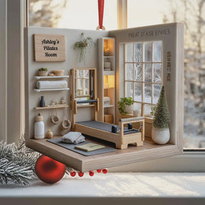 Pilates Room Ornament 2025, Cozy Wellness Studio Miniature, Personalized Christmas Gift For Fitness Lover