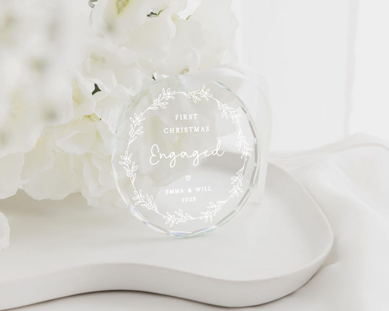 First Christmas Engaged Ornament | First Christmas Engaged Crystal Keepsake Bauble | Glass Christmas Tree Bauble