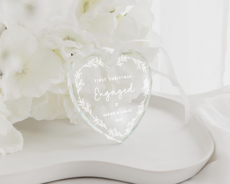 First Christmas Engaged Ornament | First Christmas Engaged Crystal Keepsake Bauble | Glass Christmas Tree Bauble