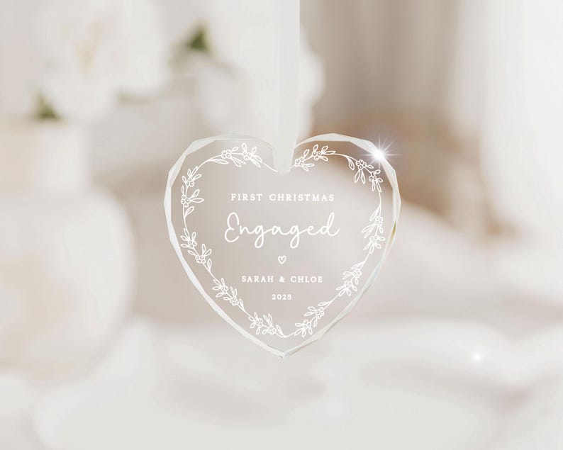 First Christmas Engaged Ornament | First Christmas Engaged Crystal Keepsake Bauble | Glass Christmas Tree Bauble