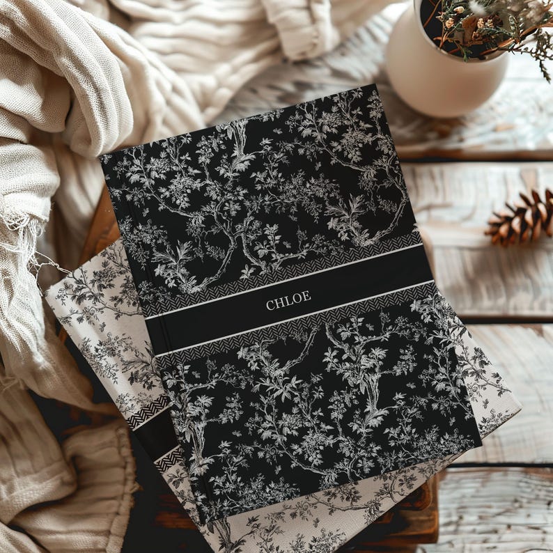 Blue Toile Personalized Journal, Customized Coquette Notebook for women, Custom Name Journal, Bridesmaid Proposal, Wedding Bridal Party Gift