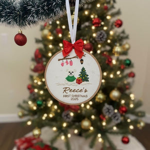 Personalized Baby’s First Christmas Ornament, Custom Embroidered Keepsake, Newborn Holiday Gift, Baby Girl Christmas Decoration