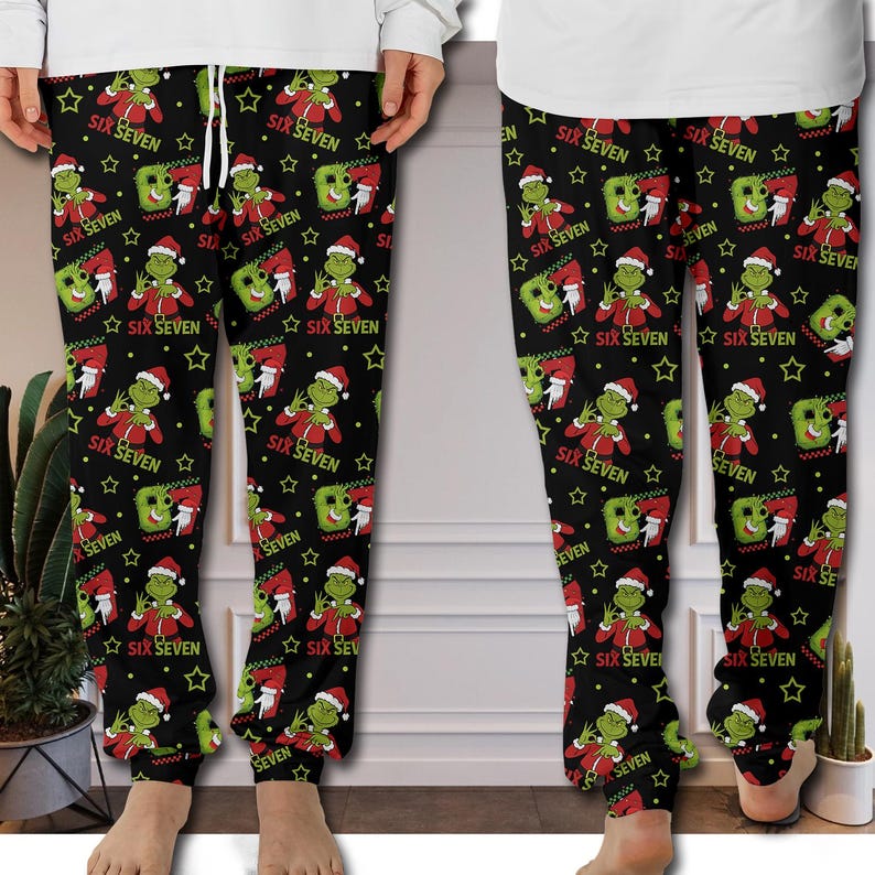 67 Meme Pajamas Pants, Six Seven Christmas Pajama Pants, Christmas Pants, Funny Holiday Loungewear Cozy Unisex Xmas Loungewear
