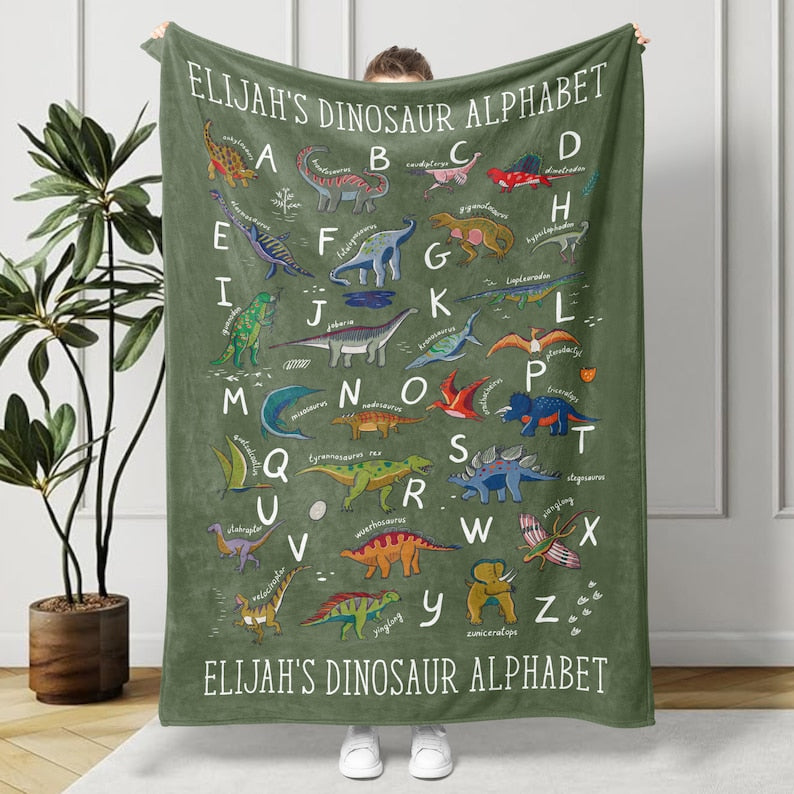 Personalized Dinosaur Alphabet Blanket, Custom Kids Blanket, Baby Blanket, Gift for Kids, Boys Birthday Gift