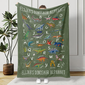 Personalized Dinosaur Alphabet Blanket, Custom Kids Blanket, Baby Blanket, Gift for Kids, Boys Birthday Gift