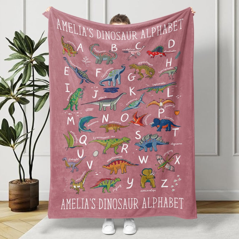 Personalized Dinosaur Alphabet Blanket, Custom Kids Blanket, Baby Blanket, Gift for Kids, Boys Birthday Gift