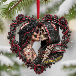 Personalized Skull Couple Christmas Ornament, Spooky Couple Ornament, Skeleton Couple Gift, Gifts For Goth Couple, Gothic Couple Keepsake