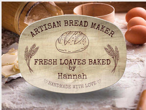 Personalized Sourdough Bread Platter, Custom Name Bread Board for Bakers, Rustic Kitchen Gift, Sourdough Serving Tray
