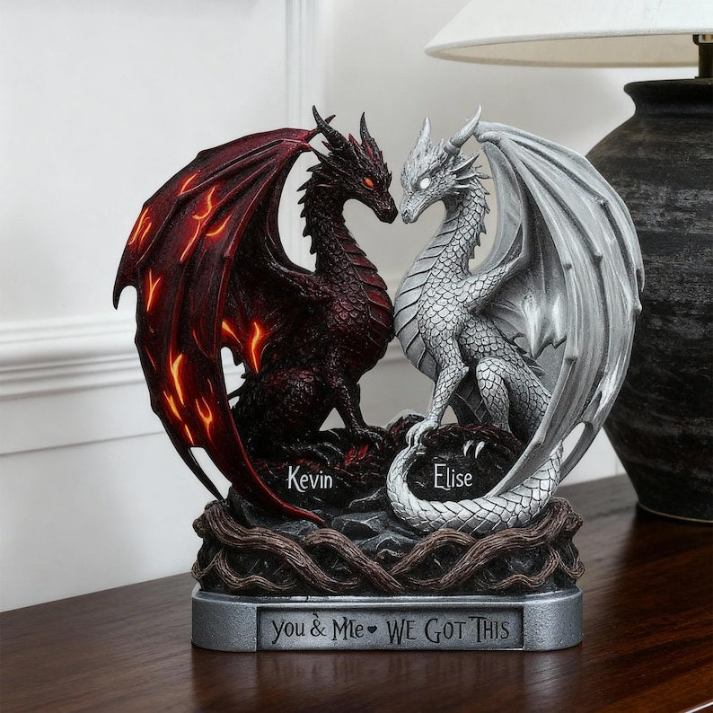 Personalized Dragon Couple Acrylic Plaque, Custom Name Lovers Gift, Fantasy Anniversary Decor Wedding Gifts for Husband and Wife Dragon Gift