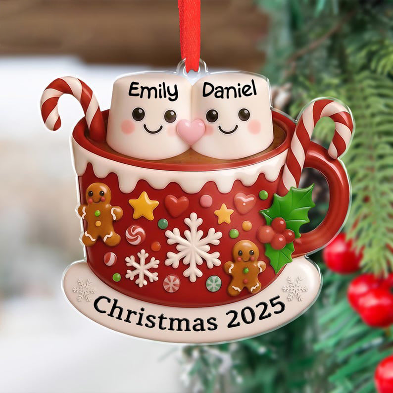 Personalized Marshmallow Hot Cocoa Ornament: Hot Chocolate Couple Keepsake, New Married Gift