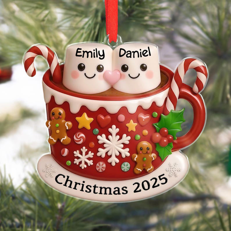 Personalized Marshmallow Hot Cocoa Ornament: Hot Chocolate Couple Keepsake, New Married Gift
