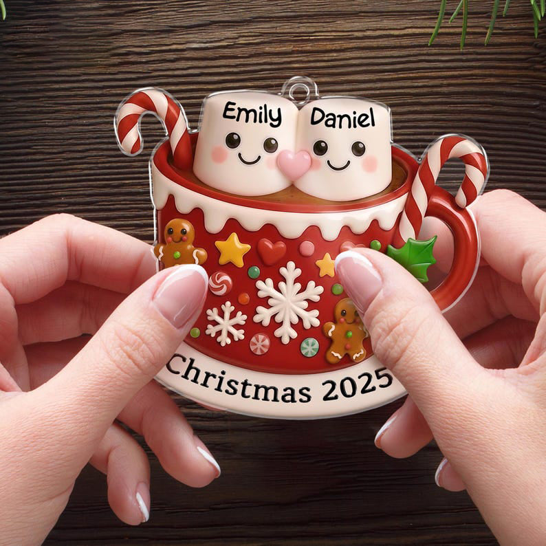 Personalized Marshmallow Hot Cocoa Ornament: Hot Chocolate Couple Keepsake, New Married Gift