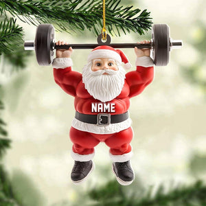 Personalized Santa Ornament, Custom Gym Santa Christmas Decor, Funny Holiday Keepsake, Fitness Gift for Him, Weightlifting Santa