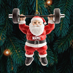 Personalized Santa Ornament, Custom Gym Santa Christmas Decor, Funny Holiday Keepsake, Fitness Gift for Him, Weightlifting Santa
