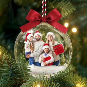 Custom Family Christmas Ornament Personalized 3D Acrylic Ball with Photo, Holiday Keepsake Gift for Families