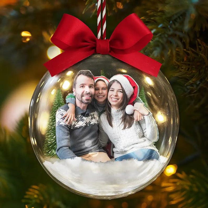 Custom Family Christmas Ornament Personalized 3D Acrylic Ball with Photo, Holiday Keepsake Gift for Families