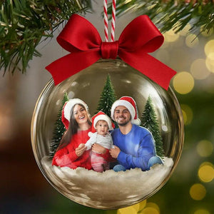 Custom Family Christmas Ornament Personalized 3D Acrylic Ball with Photo, Holiday Keepsake Gift for Families