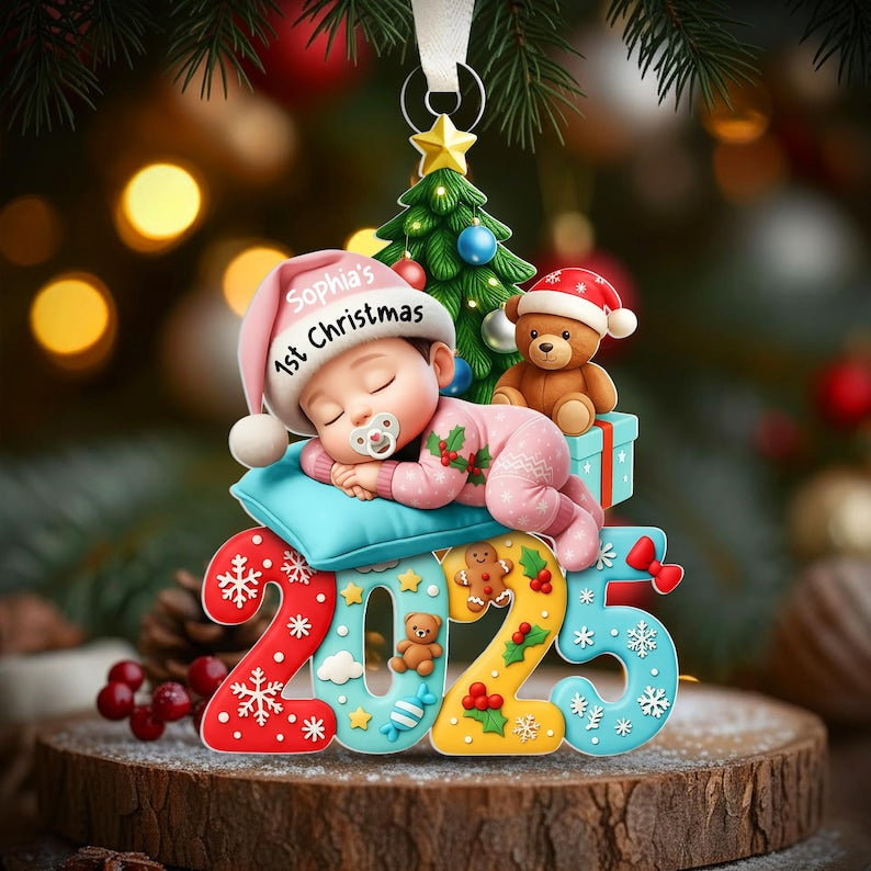 Custom 2025 Acrylic Keepsake, Baby s First Christmas Ornament, Personalized Newborn Gift, Unique Holiday Decoration,Baby Gift Idea