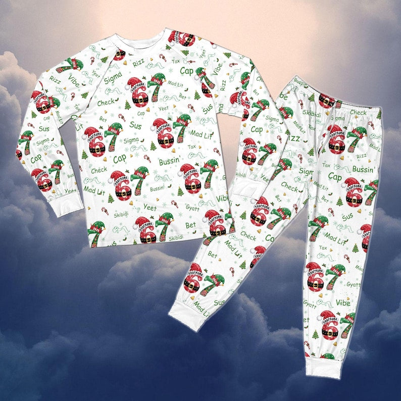 Personalized Six Seven Bruh Christmas Pajamas, Custom Name Bruh 67 Meme PJs, Viral Pajamas Set, Christmas Gift Pajamas for Kids & Adults il_794xN.7382974486_lvis.jpg