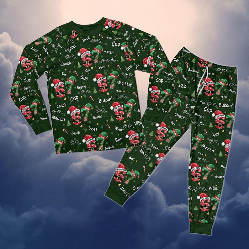 Personalized Six Seven Bruh Christmas Pajamas, Custom Name Bruh 67 Meme PJs, Viral Pajamas Set, Christmas Gift Pajamas for Kids & Adults il_794xN.7382974504_ho0u.jpg