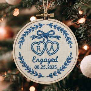 Personalized Embroidery Engagement Ornament, Chinoiserie Style Engaged Ornament, Custom Couple Name Hoop, Engaged Christmas Gift for Couple