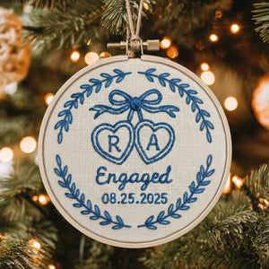 Personalized Embroidery Engagement Ornament, Chinoiserie Style Engaged Ornament, Custom Couple Name Hoop, Engaged Christmas Gift for Couple