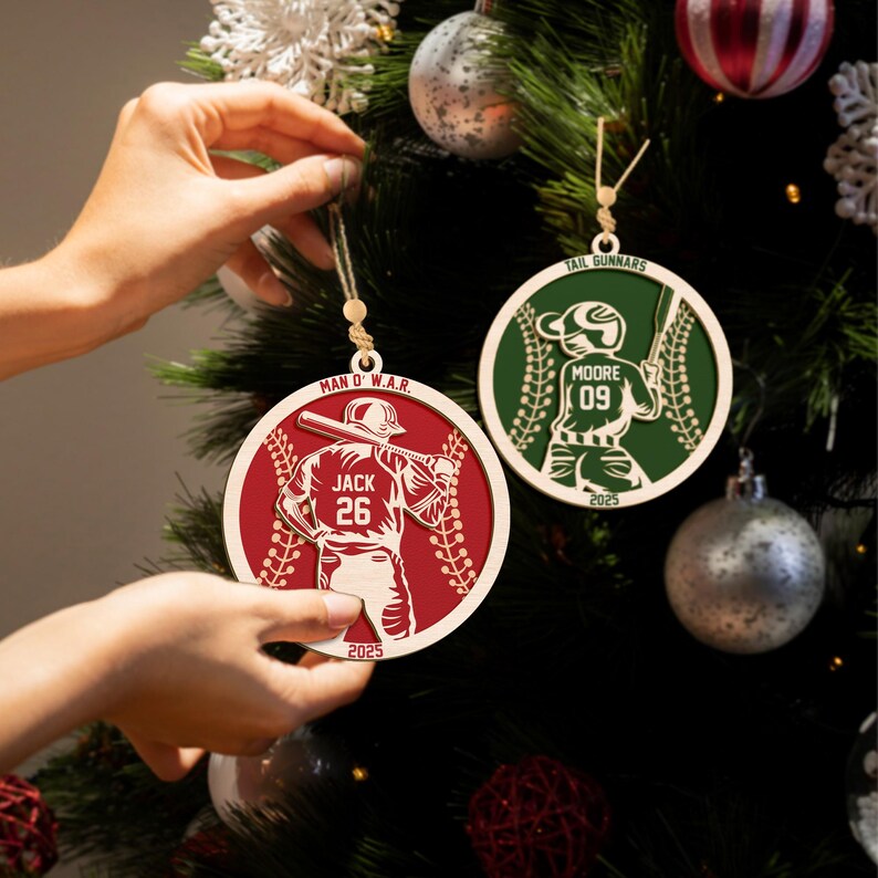 Personalize Baseball Ornament, Custom Christmas Baseball Ornament, Custom Sport Team Ornament, Custom Name Ornament