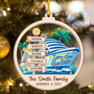 Personalized Cruise Ship Ornament Christmas Gift: Icon of the Seas Gingerbread Family Vacation, Custom Family Christmas Ornament