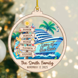 Personalized Cruise Ship Ornament Christmas Gift: Icon of the Seas Gingerbread Family Vacation, Custom Family Christmas Ornament