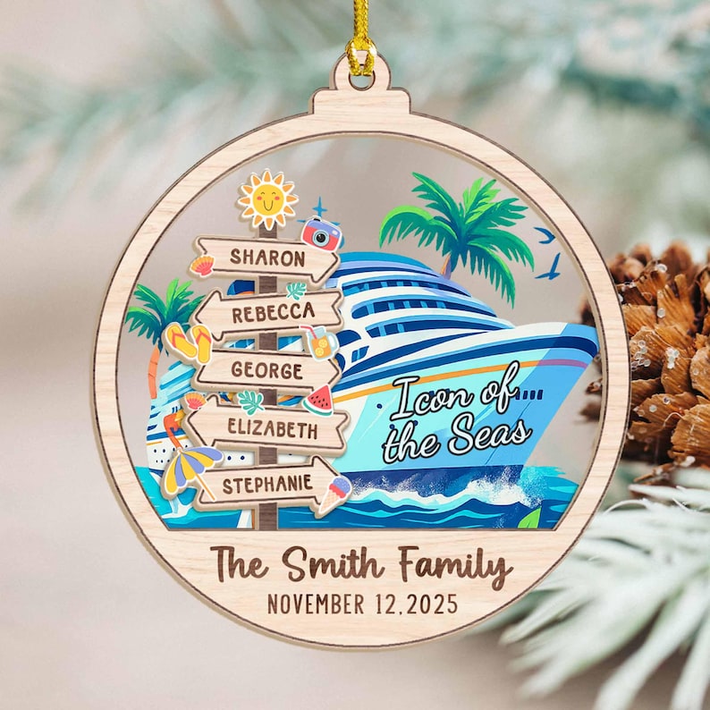 Personalized Cruise Ship Ornament Christmas Gift: Icon of the Seas Gingerbread Family Vacation, Custom Family Christmas Ornament