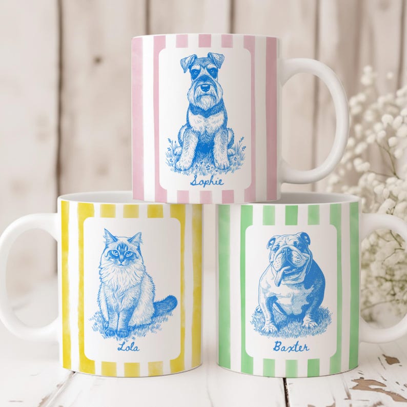 Custom Dog Line Drawing Mug: Personalized Dog or Cat Portrait from Photo, Memorial Pet