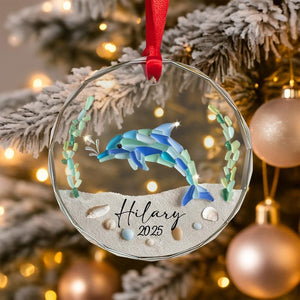 Personalized Dolphin Ornament Sea Glass Coastal Christmas Glass Ornament Ocean Beach Holiday Decor Gift 2025