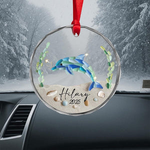 Personalized Dolphin Ornament Sea Glass Coastal Christmas Glass Ornament Ocean Beach Holiday Decor Gift 2025