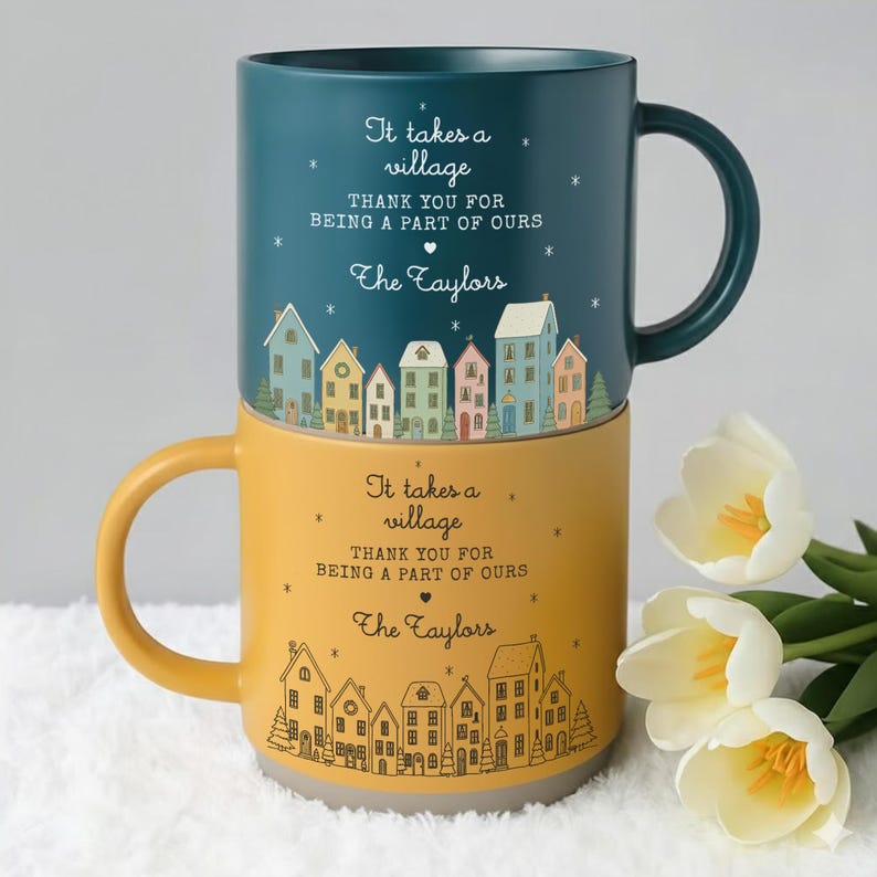 It Takes a Village Pottery Mug, Thank You Gift for Nanny Pottery Mug, Teacher Appreciation Pottery Mug, Thank You Teacher Gift