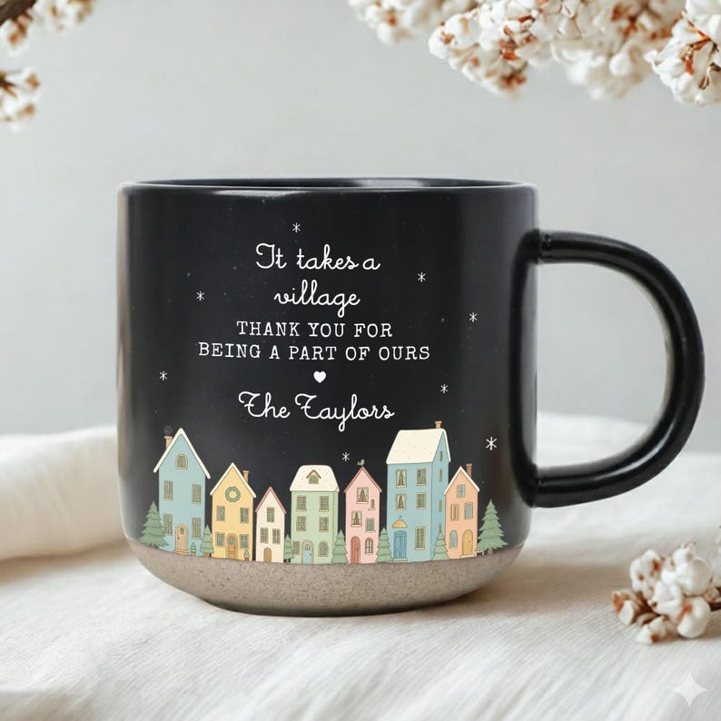 It Takes a Village Pottery Mug, Thank You Gift for Nanny Pottery Mug, Teacher Appreciation Pottery Mug, Thank You Teacher Gift