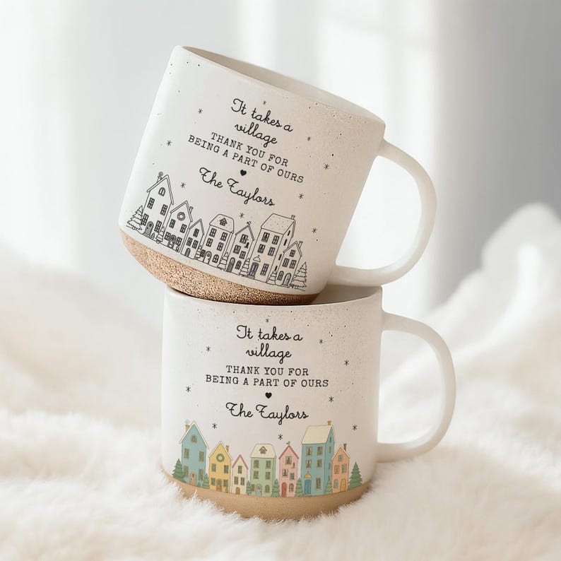 It Takes a Village Pottery Mug, Thank You Gift for Nanny Pottery Mug, Teacher Appreciation Pottery Mug, Thank You Teacher Gift