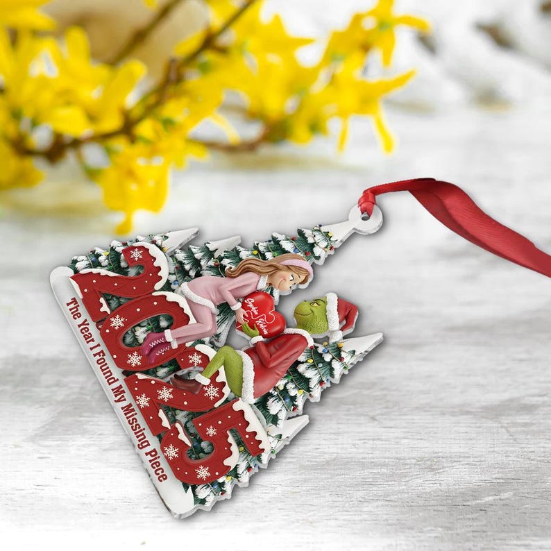 Grch Green Monster Missing Piece - Personalized Acrylic Ornament - Christmas Gift For Couples, Him & Her