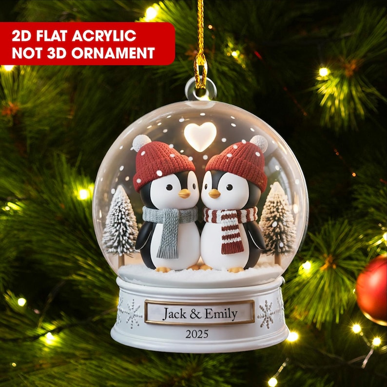 Personalized Penguin Couple Ornament, Penguin Christmas Ornament, New Couple Gift, Couples Christmas Ornament, Couples First Christmas Gift