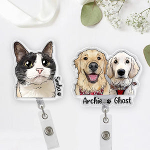 Custom Pet Badge Reel, Personalized Pet Portrait Photo Badge Reel, Nurse Badge Reel, Retractable Badge Holder