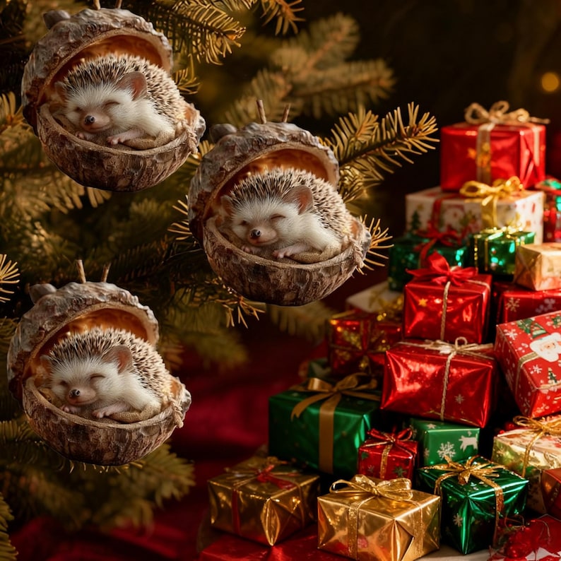 Forests Animal Acorn Ornaments, Forests Christmas Ornaments, 2D Acrylic Animal Christmas Tree Pendant for Bag Backpack Keychain