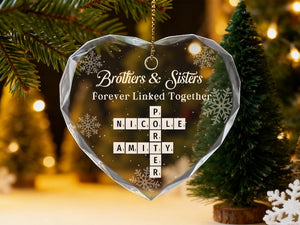 Brothers & Sisters Forever Linked Together Ornament, Christmas Gift, Personalized Crossword Ornament, Xmas Tree Decor, Holiday Keepsake