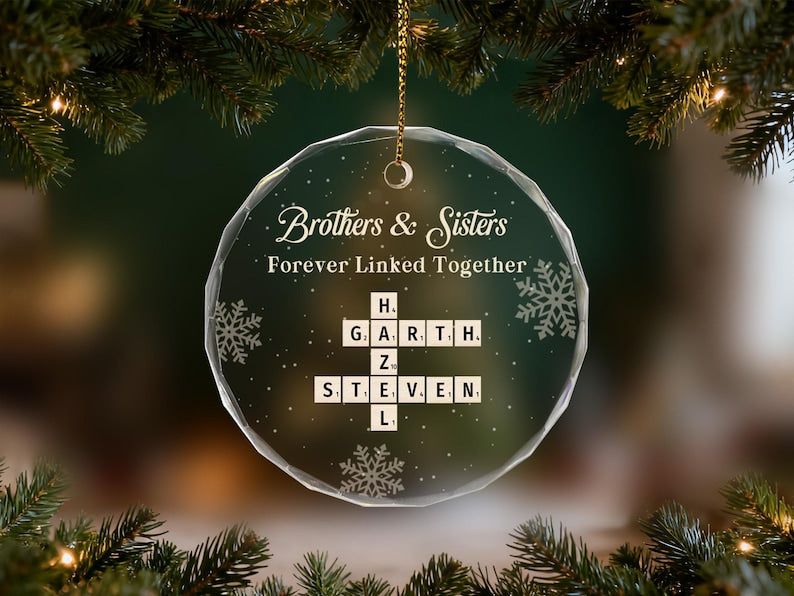 Brothers & Sisters Forever Linked Together Ornament, Christmas Gift, Personalized Crossword Ornament, Xmas Tree Decor, Holiday Keepsake