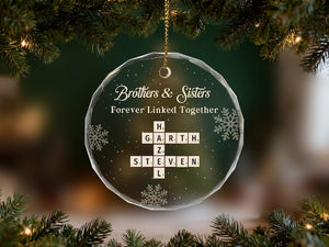 Brothers & Sisters Forever Linked Together Ornament, Christmas Gift, Personalized Crossword Ornament, Xmas Tree Decor, Holiday Keepsake