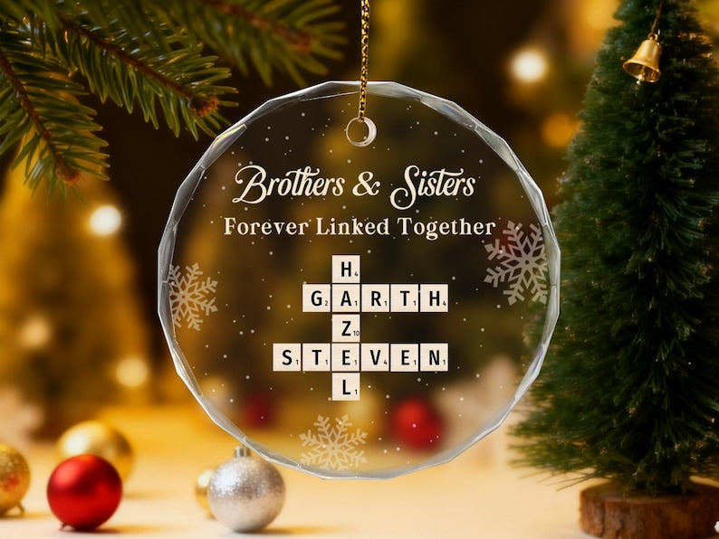 Brothers & Sisters Forever Linked Together Ornament, Christmas Gift, Personalized Crossword Ornament, Xmas Tree Decor, Holiday Keepsake