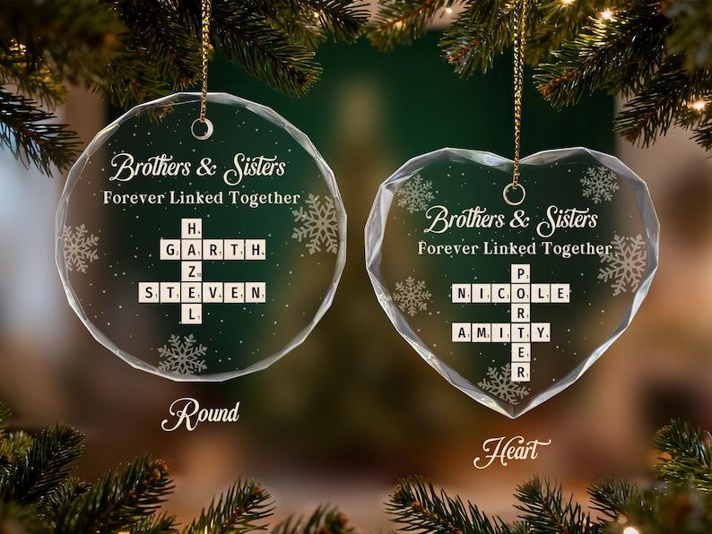 Brothers & Sisters Forever Linked Together Ornament, Christmas Gift, Personalized Crossword Ornament, Xmas Tree Decor, Holiday Keepsake