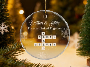 Brothers & Sisters Forever Linked Together Ornament, Christmas Gift, Personalized Crossword Ornament, Xmas Tree Decor, Holiday Keepsake