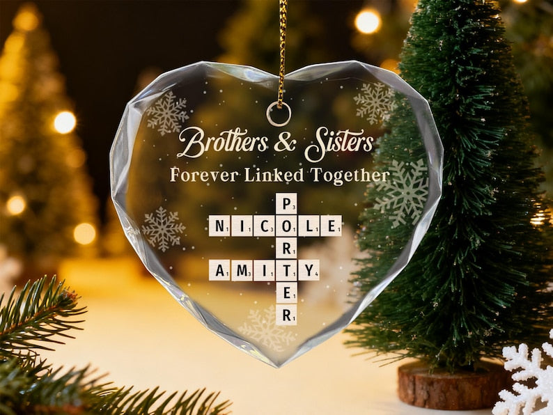 Brothers & Sisters Forever Linked Together Ornament, Christmas Gift, Personalized Crossword Ornament, Xmas Tree Decor, Holiday Keepsake